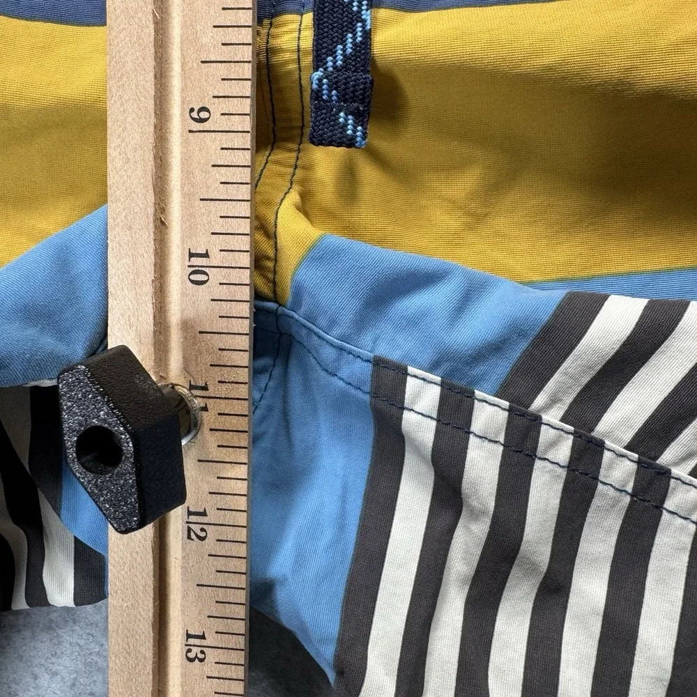 Patagonia Men's 34 Wavefarer Board Shorts Fitz Stripe Yurt Yellow Blue Surf Swim